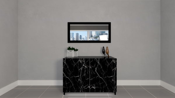 Modern black lacquered sideboard with marble effect